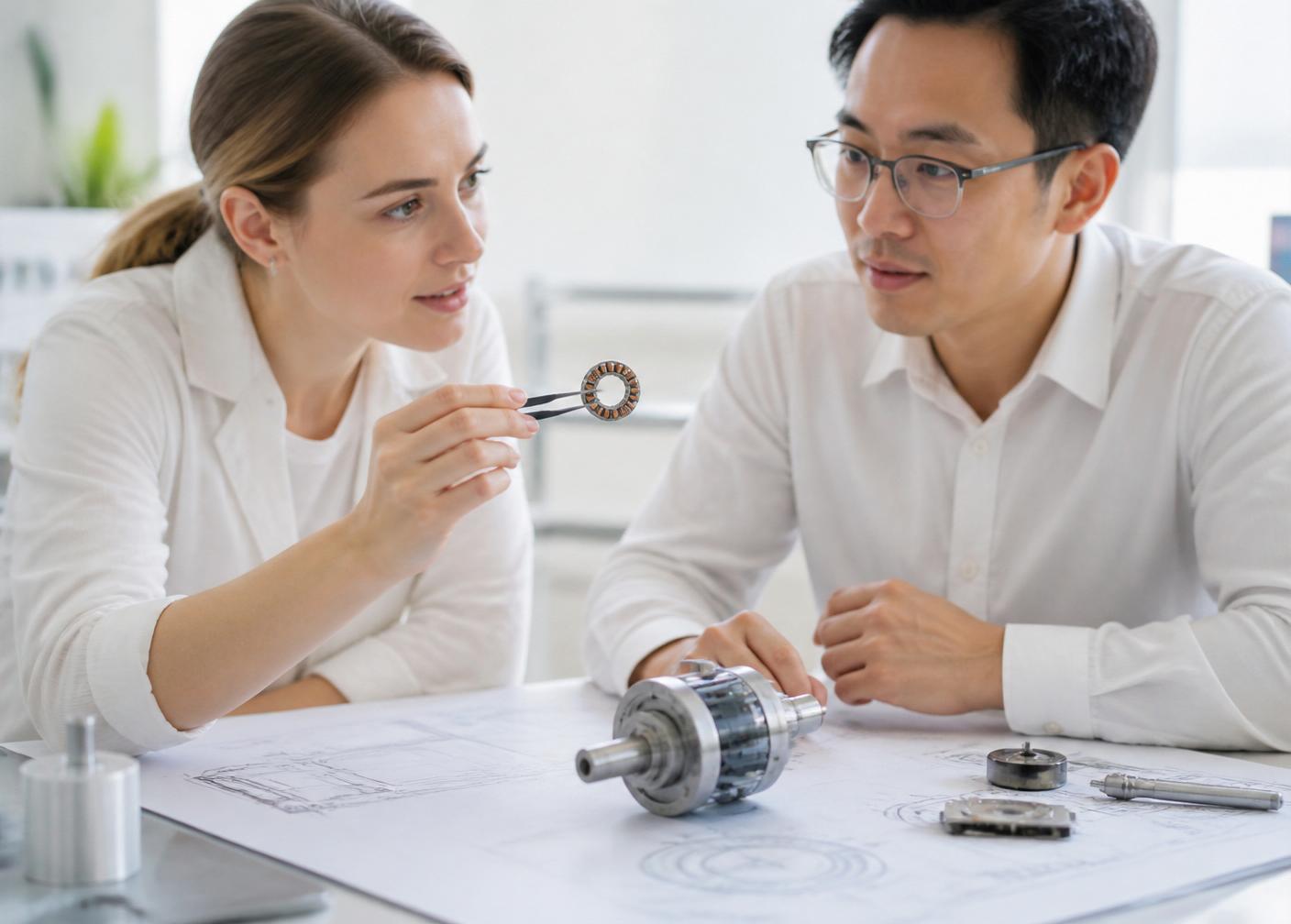 SWD engineers reviewing a motor prototype